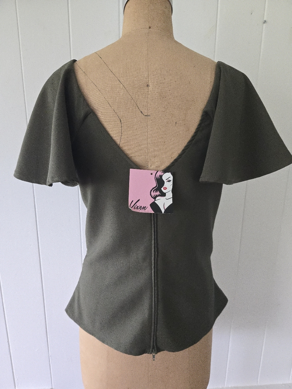 Vixen by Micheline Pitt Babydoll Top Olive - Picture 3 of 5